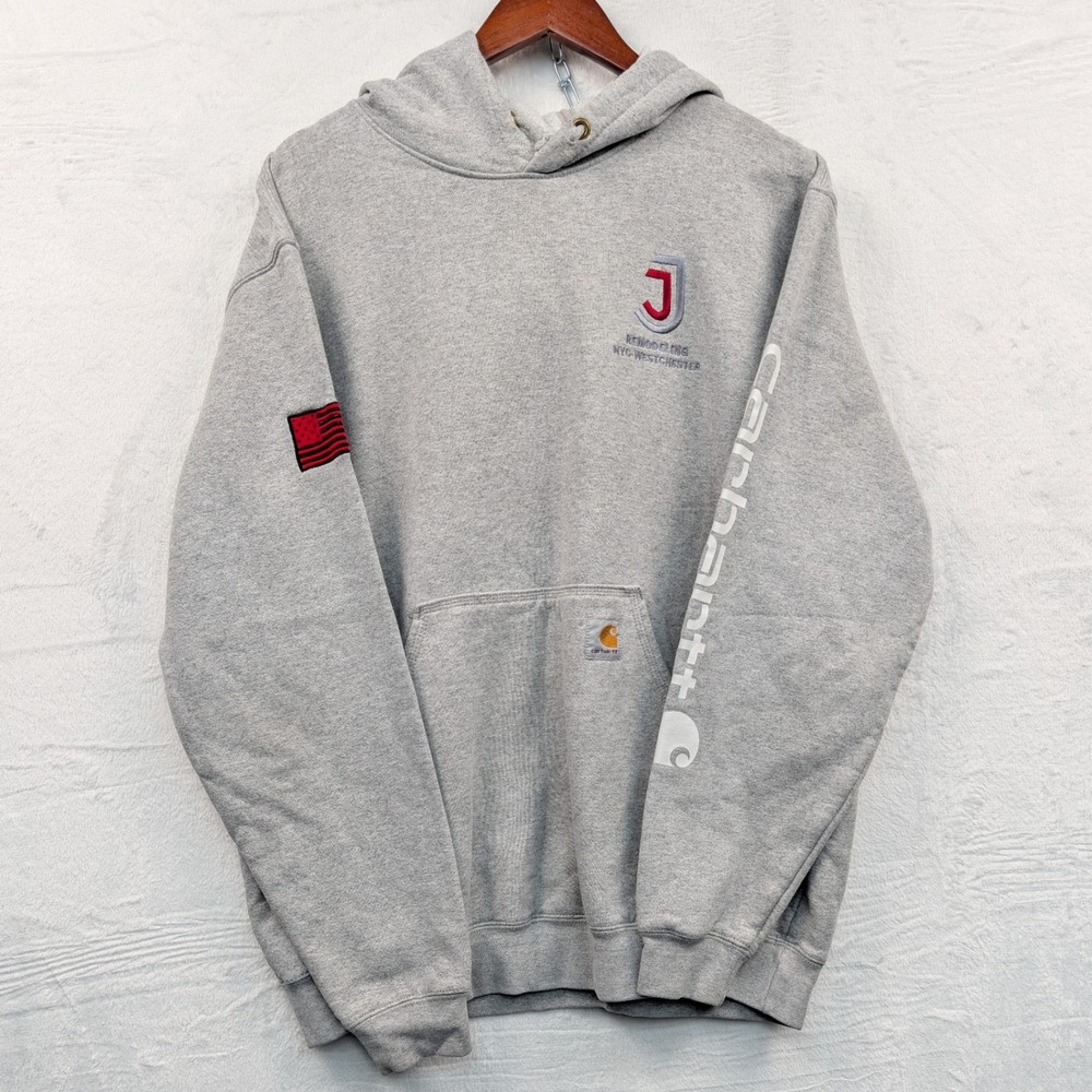 Carhartt Hoodie Men's L Gray Original Fit American Flag Patch Workwear K288 HGY